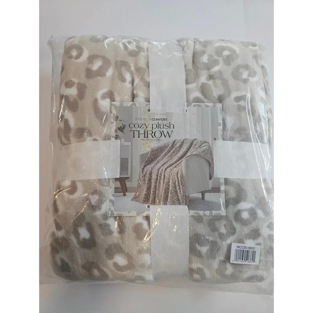 Premier Comfort Cozy Plush Throw Unisex‎ 50x70 Tan Leopard Print Blanket